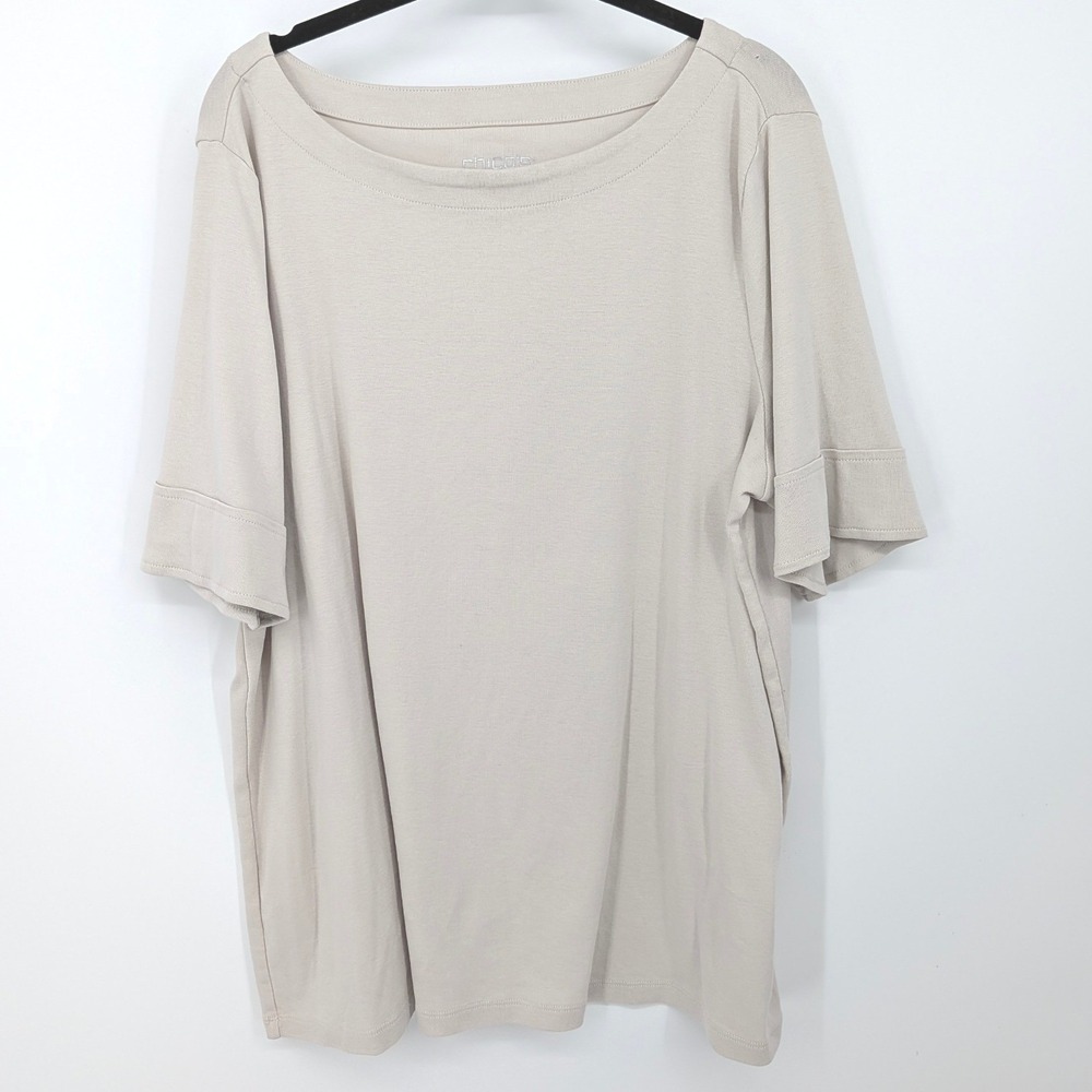 Chicos T-Shirt Women Plus XXL Beige Pima Cotton Boat Neck Short Sleeve Basic Top - Picture 1 of 7